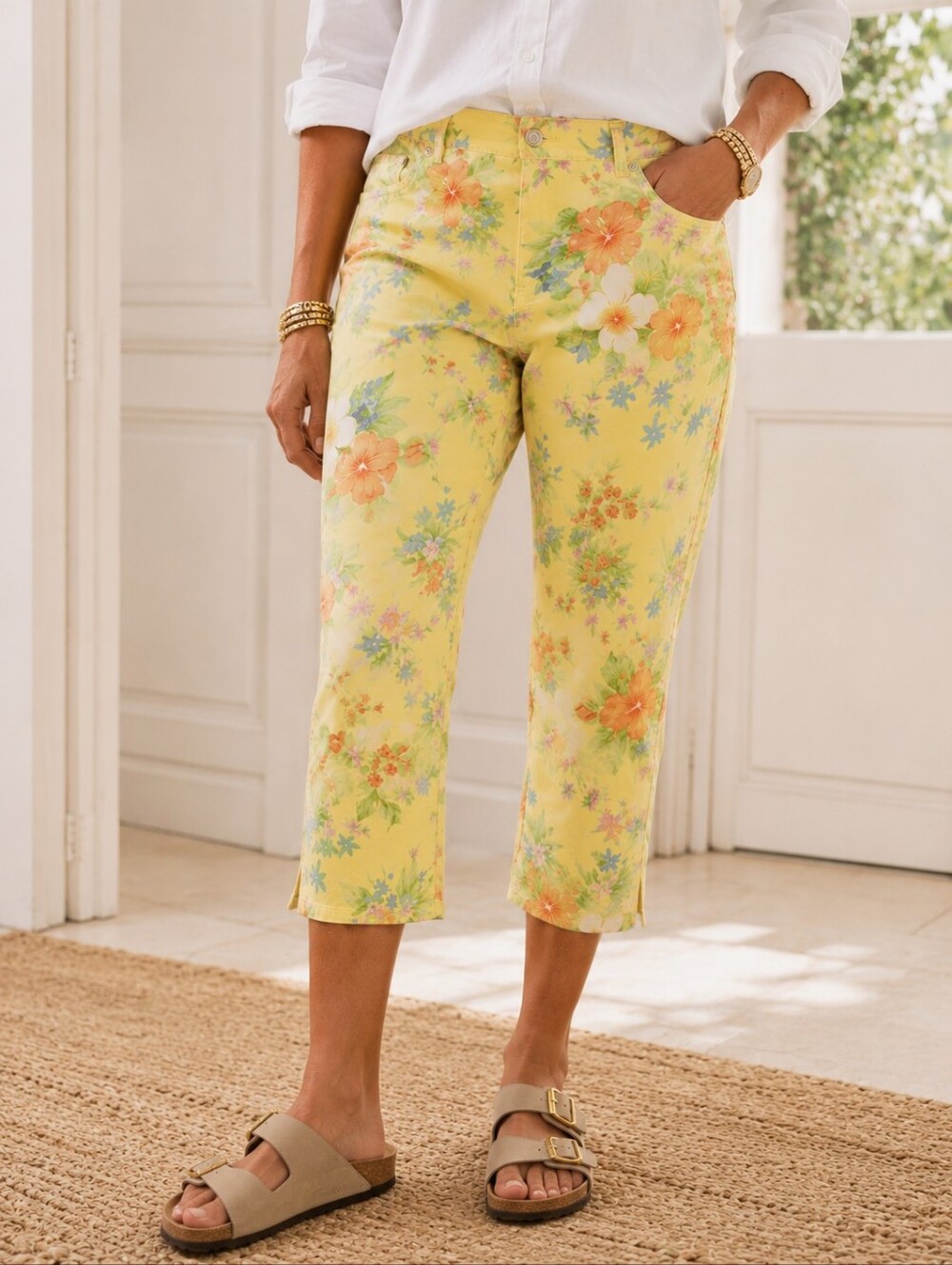Lauren Ralph Lauren Tropical Floral Capri Pants 18W Hibiscus Resort Cotton